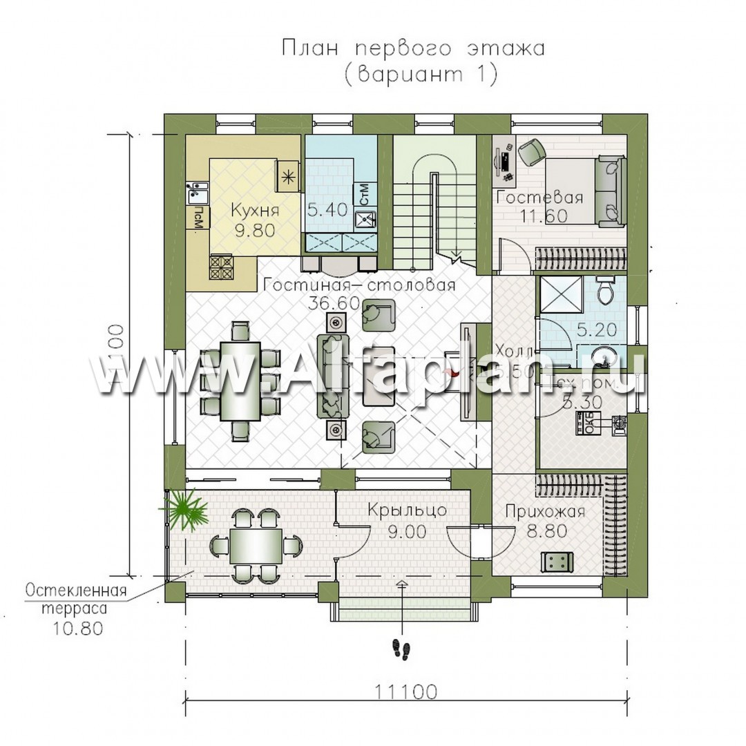 Проекты домов Альфаплан - "Римские каникулы" - проект дома с двусветной гостиной - план проекта №1