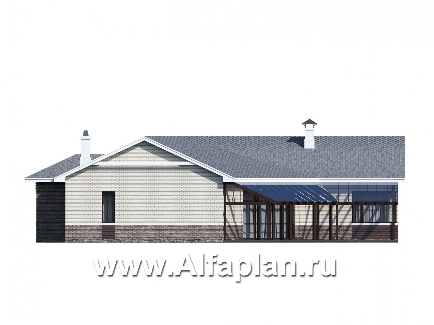 Проекты домов Альфаплан - «Модуль» — одноэтажный дом с диагональным планом, 4 спальни - изображение фасада №2