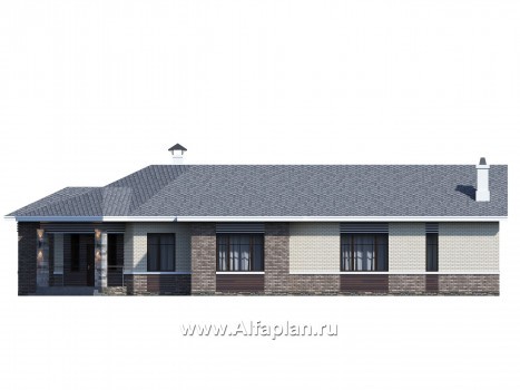 Проекты домов Альфаплан - «Модуль» — одноэтажный дом с диагональным планом, 4 спальни - превью фасада №1