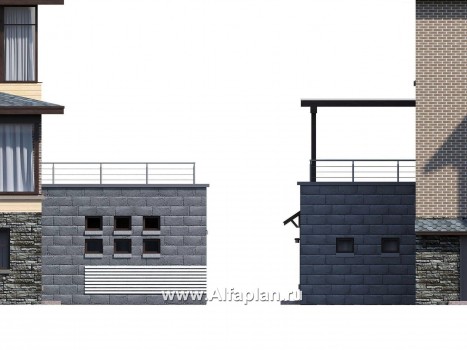 Проекты домов Альфаплан - Проект бассейна (пристройка к коттеджу) с террасой на крыше - превью фасада №2