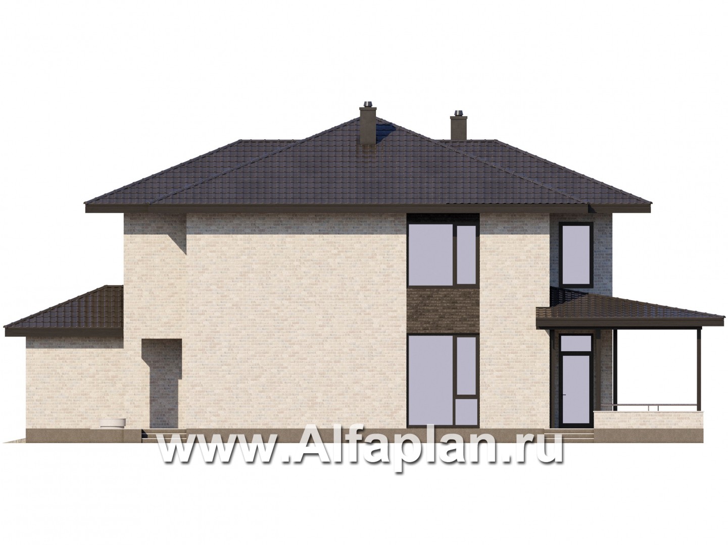 Проекты домов Альфаплан - Двухэтажный дом из газобетона с гаражом - изображение фасада №2