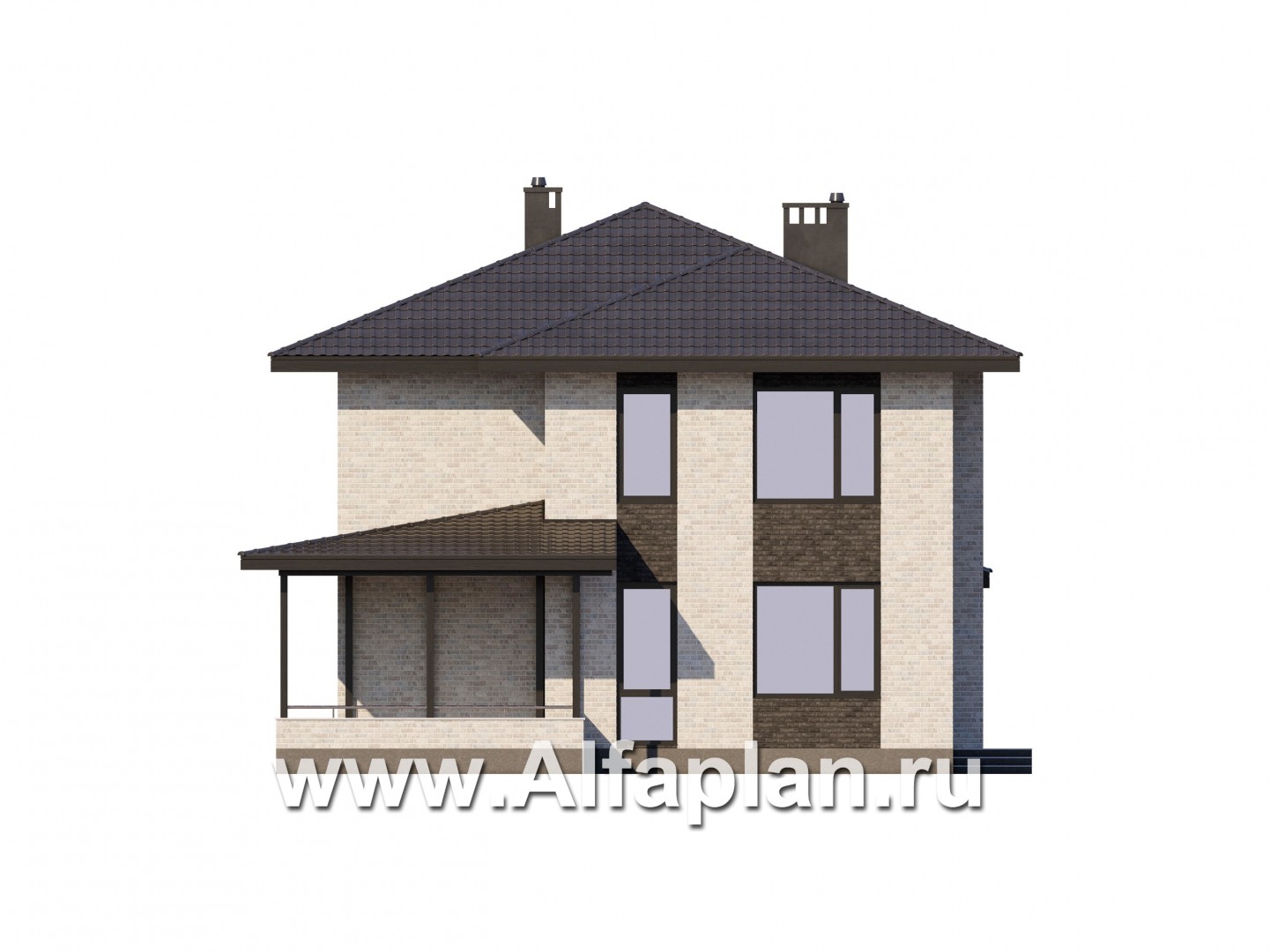 Проекты домов Альфаплан - Двухэтажный дом из газобетона с гаражом - изображение фасада №4