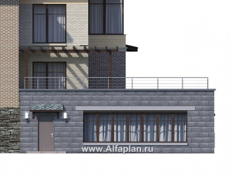 Проекты домов Альфаплан - Проект бассейна (пристройка к коттеджу) с террасой на крыше - превью фасада №1