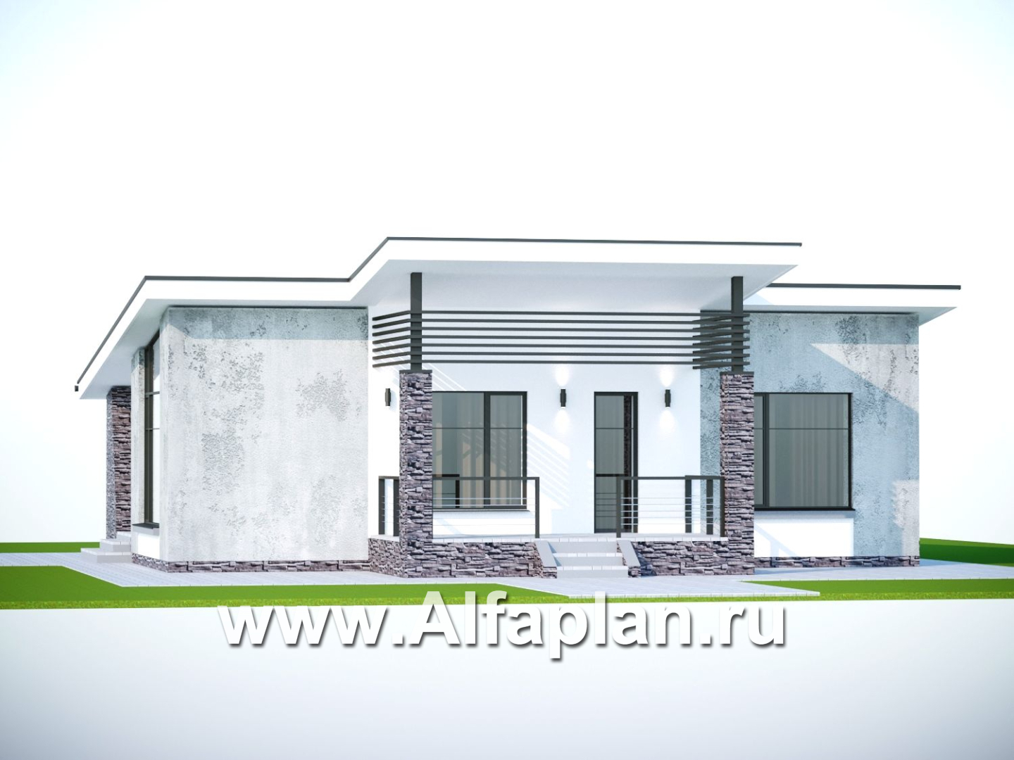 Проекты домов Альфаплан - «Корица» - одноэтажный дом с односкатной крышей, с двумя спальнями - дополнительное изображение №2