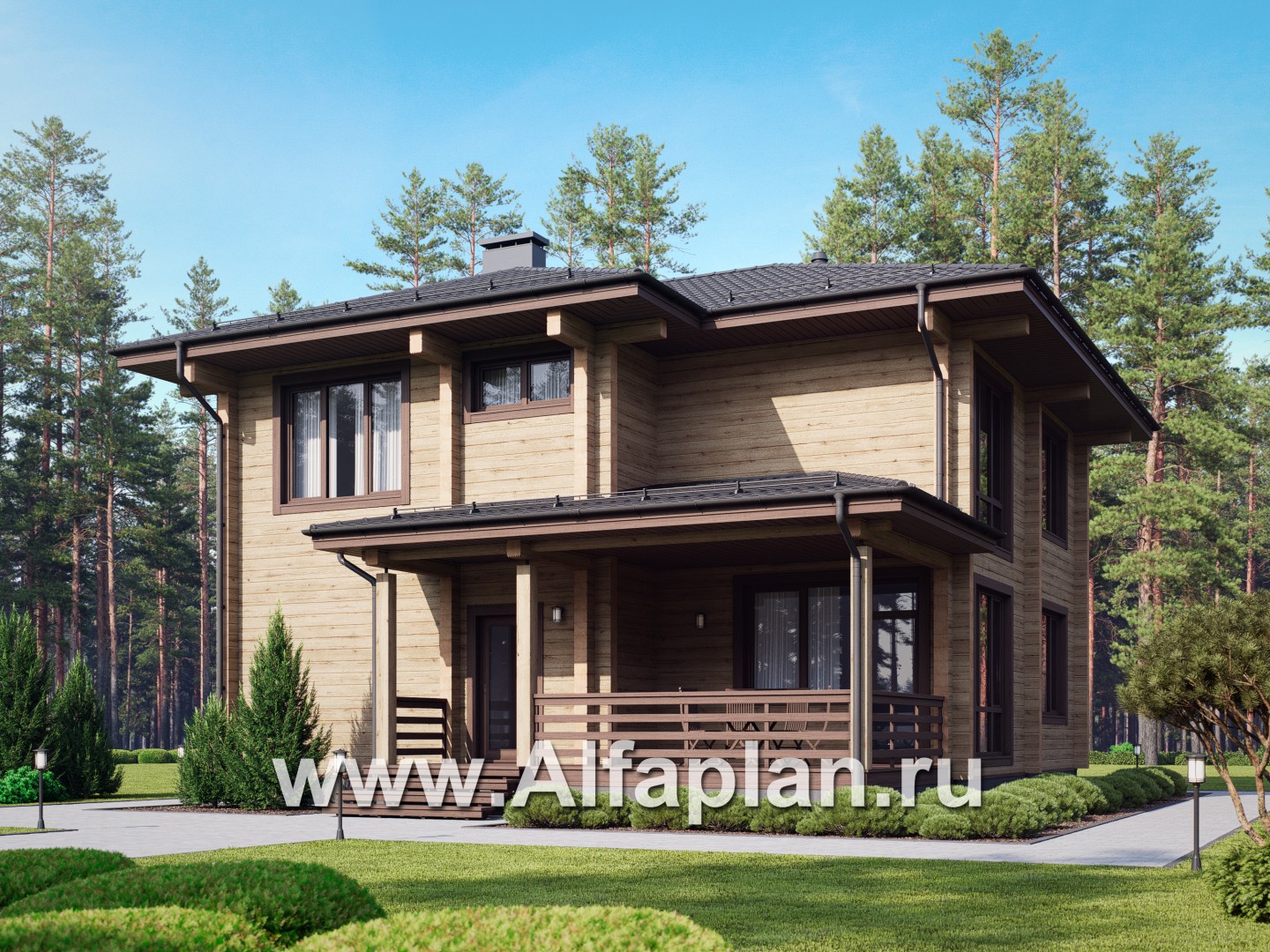 Проекты домов Альфаплан - Двухэтажный дом из клееного бруса - основное изображение