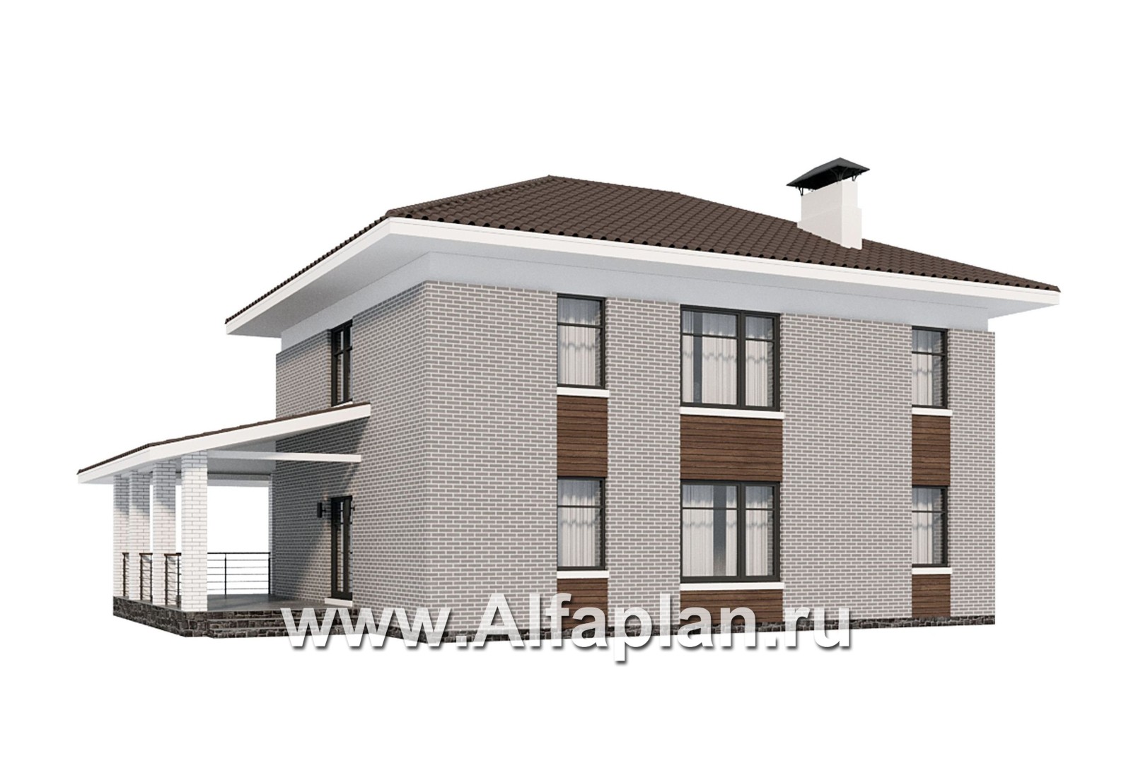 Проекты домов Альфаплан - Проект двухэтажного дома с лестницей в гостиной - дополнительное изображение №2