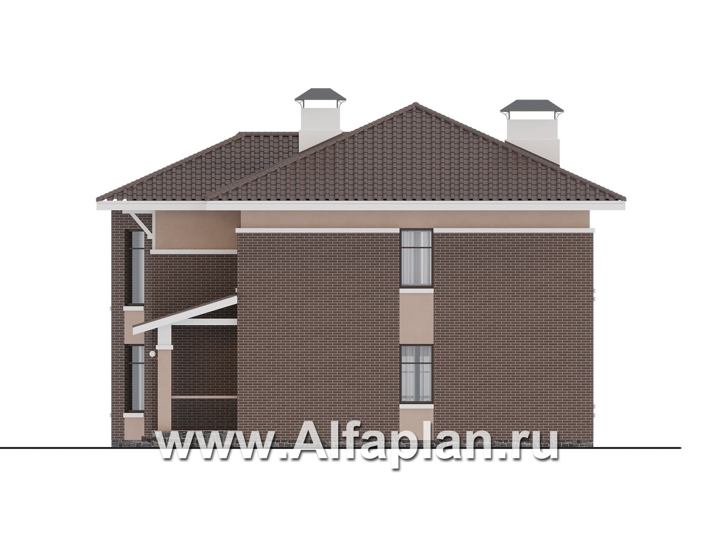 Проекты домов Альфаплан - Проект двухэтажного дома с эркером и лестницей в гостиной - изображение фасада №2