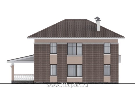 Проекты домов Альфаплан - Проект двухэтажного дома с эркером и лестницей в гостиной - превью фасада №4