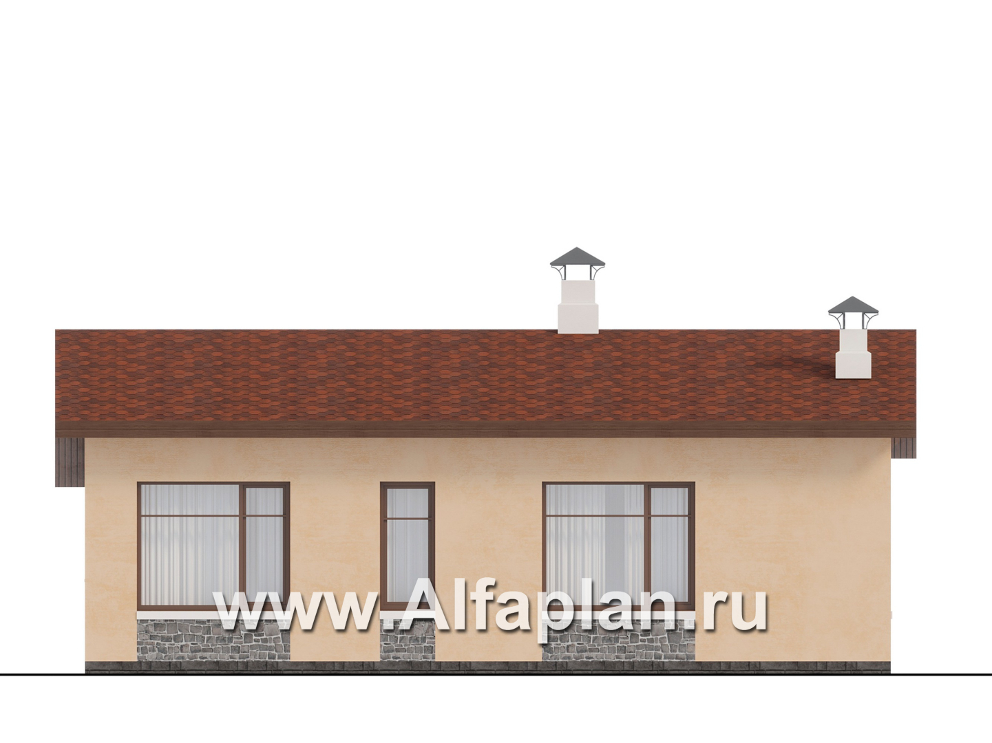 Проекты домов Альфаплан - "Сорренто" - проект одноэтажного дома, две спальни, в средиземноморском стиле - изображение фасада №4
