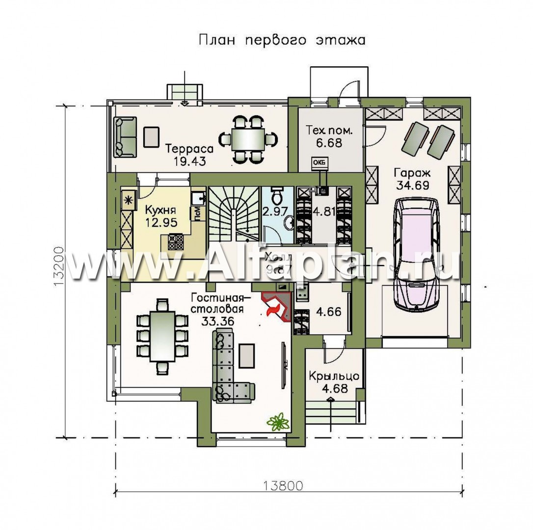 Проекты домов Альфаплан - «Рефлекс» - современный комфортабельный дом с гаражом - изображение плана проекта №1