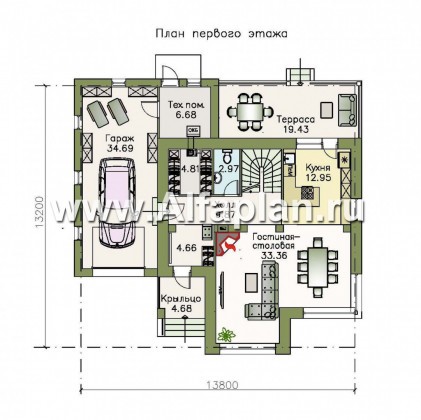 Проекты домов Альфаплан - «Рефлекс» - современный комфортабельный дом с гаражом - превью плана проекта №1