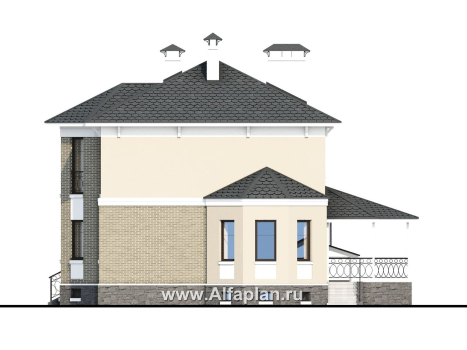 Проекты домов Альфаплан - «Классический плюс» - классический  особняк с цокольным этажом - превью фасада №2