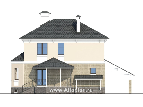 Проекты домов Альфаплан - «Классический плюс» - классический  особняк с цокольным этажом - превью фасада №4