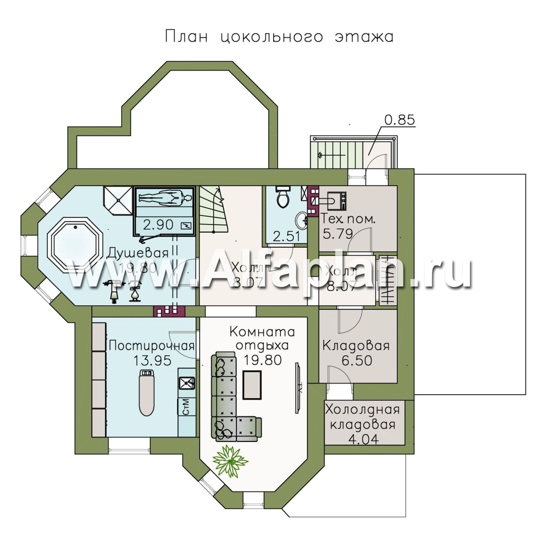 Проекты домов Альфаплан - «Классика плюс» - классический  особняк с цокольным этажом - изображение плана проекта №1