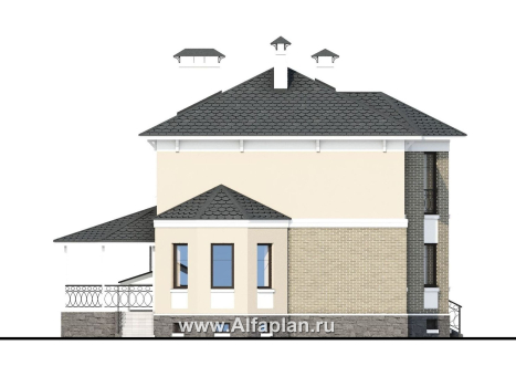 Проекты домов Альфаплан - «Классика плюс» - классический  особняк с цокольным этажом - превью фасада №2