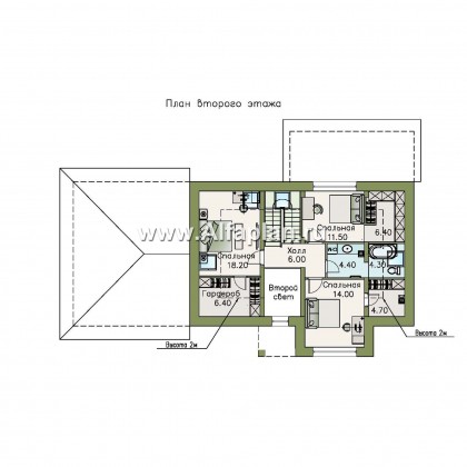 Проекты домов Альфаплан - «Кассиопея» - комфортабельный мансардный дом с большим гаражом - превью плана проекта №2