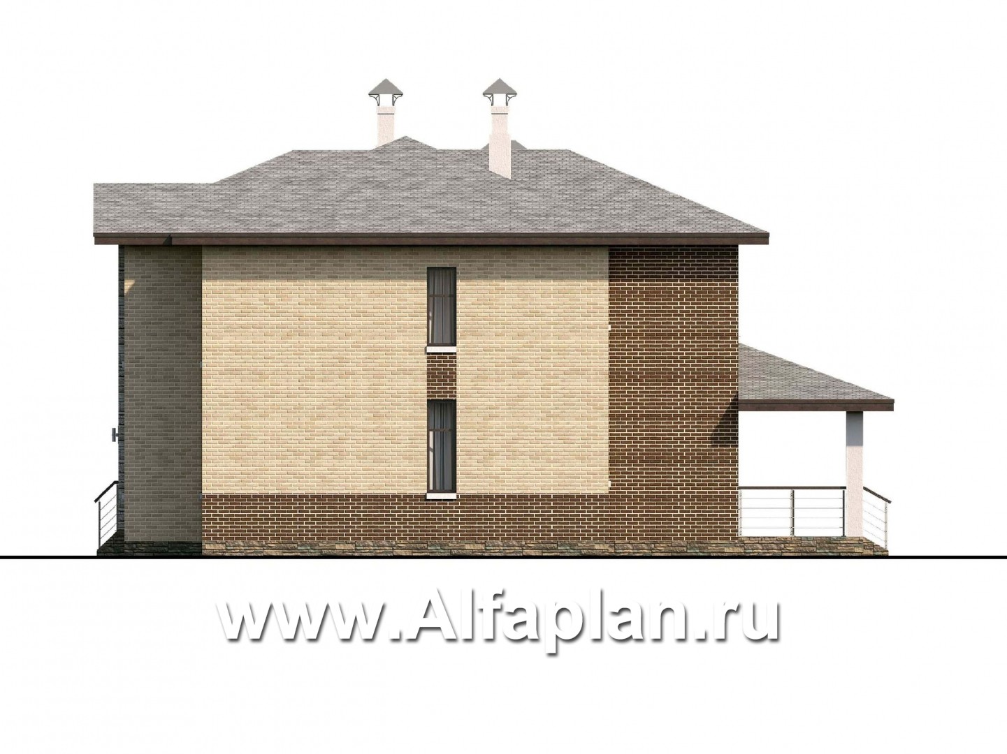 Проекты домов Альфаплан - «Высшая лига» -  Дом с двумя жилыми комнатами на 1эт, с гаражом на два автомобиля - изображение фасада №2