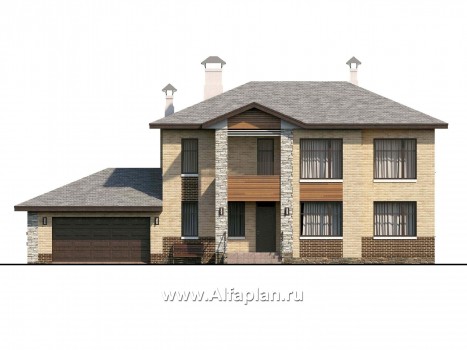 Проекты домов Альфаплан - «Высшая лига» -  Дом с двумя жилыми комнатами на 1эт, с гаражом на два автомобиля - превью фасада №1