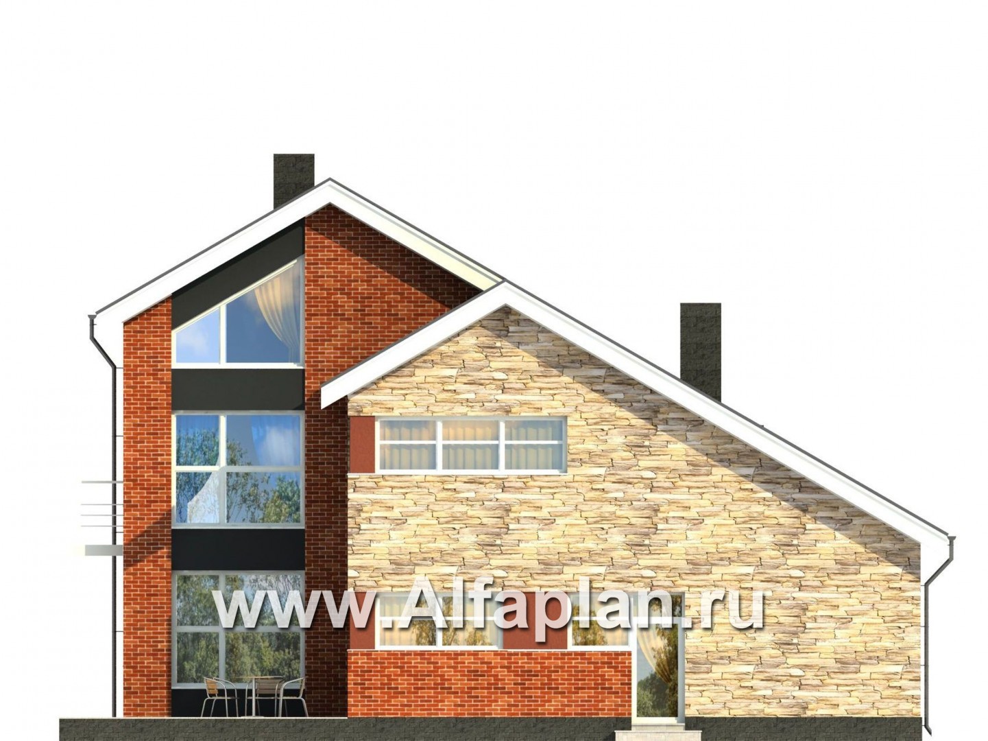 Проекты домов Альфаплан - Современный трехэтажный кирпичный коттедж - изображение фасада №1