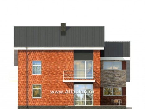 Проекты домов Альфаплан - Современный трехэтажный кирпичный коттедж - превью фасада №4