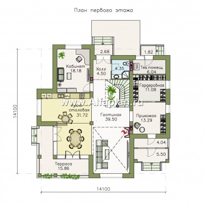 Проекты домов Альфаплан - «Голицын»- изящный коттедж с двусветной гостиной - превью плана проекта №1