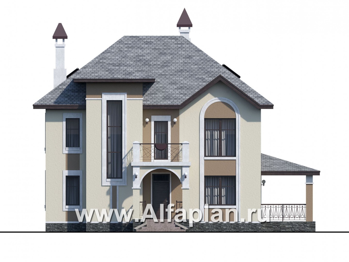 Проекты домов Альфаплан - «Разумовский» - элегантный загородный коттедж с террасой - изображение фасада №1