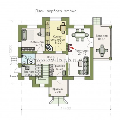 Проекты домов Альфаплан - «Разумовский» - элегантный загородный коттедж с террасой - превью плана проекта №1