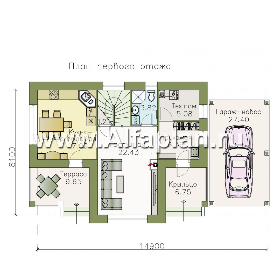 Проекты домов Альфаплан - «Каменка» - компактный экономичный дом в ретро-стиле - план проекта №1