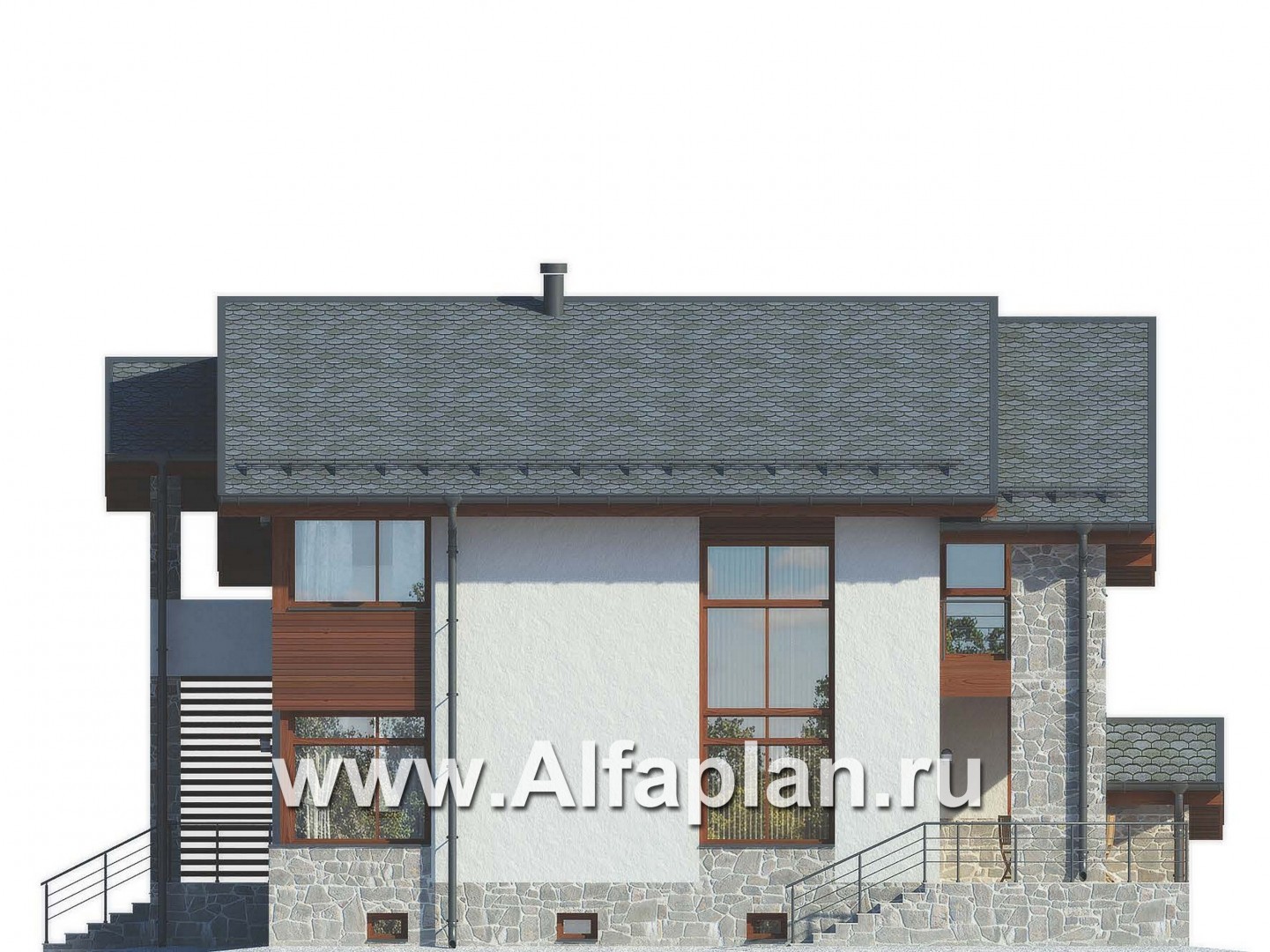 Проекты домов Альфаплан - Современный коттедж с цокольным этажом - изображение фасада №3