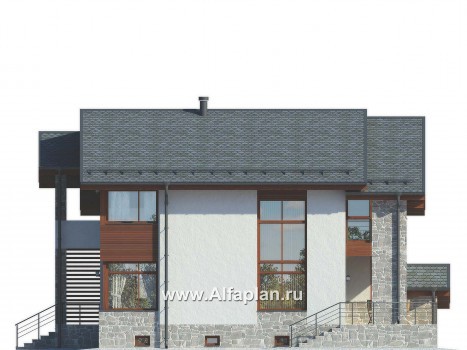 Проекты домов Альфаплан - Современный коттедж с цокольным этажом - превью фасада №3