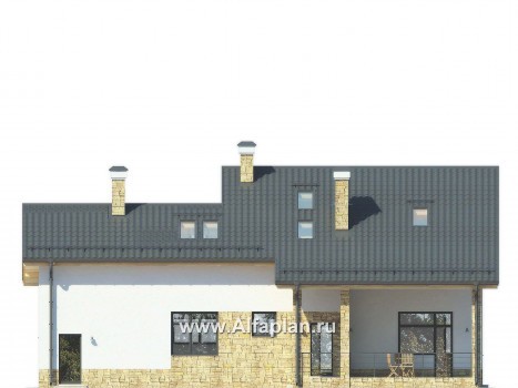 Проекты домов Альфаплан - Современный дом с гаражом и жилой мансардой - превью фасада №4