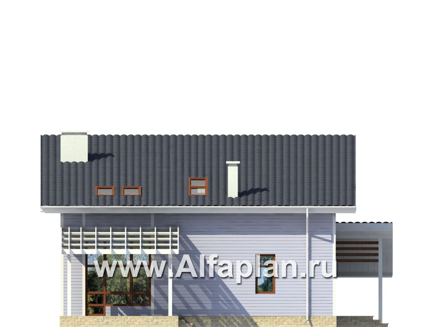 Проекты домов Альфаплан - Каркасный дом с односкатной кровлей - изображение фасада №3