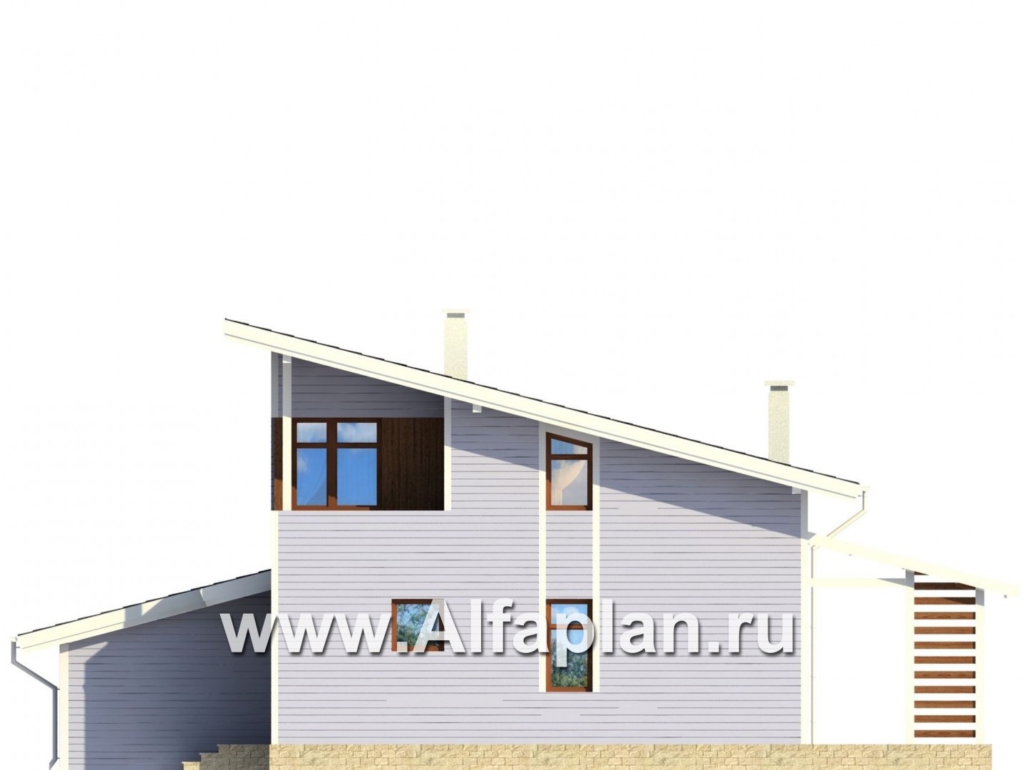 Проекты домов Альфаплан - Каркасный дом с односкатной кровлей - изображение фасада №4
