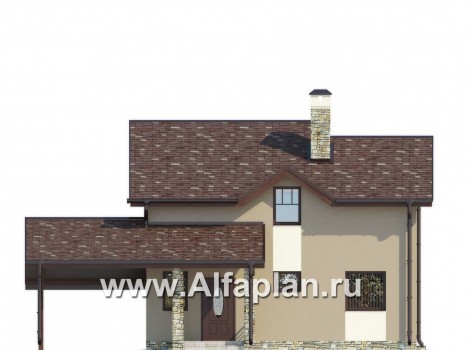 Проекты домов Альфаплан - Небольшой современный каркасный дом с навесом для машины - превью фасада №1