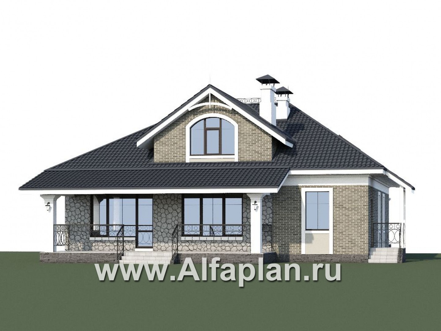 «Валдай» - проект дома с мансардой, из газобетона, с эркером и террасой - дизайн дома №1