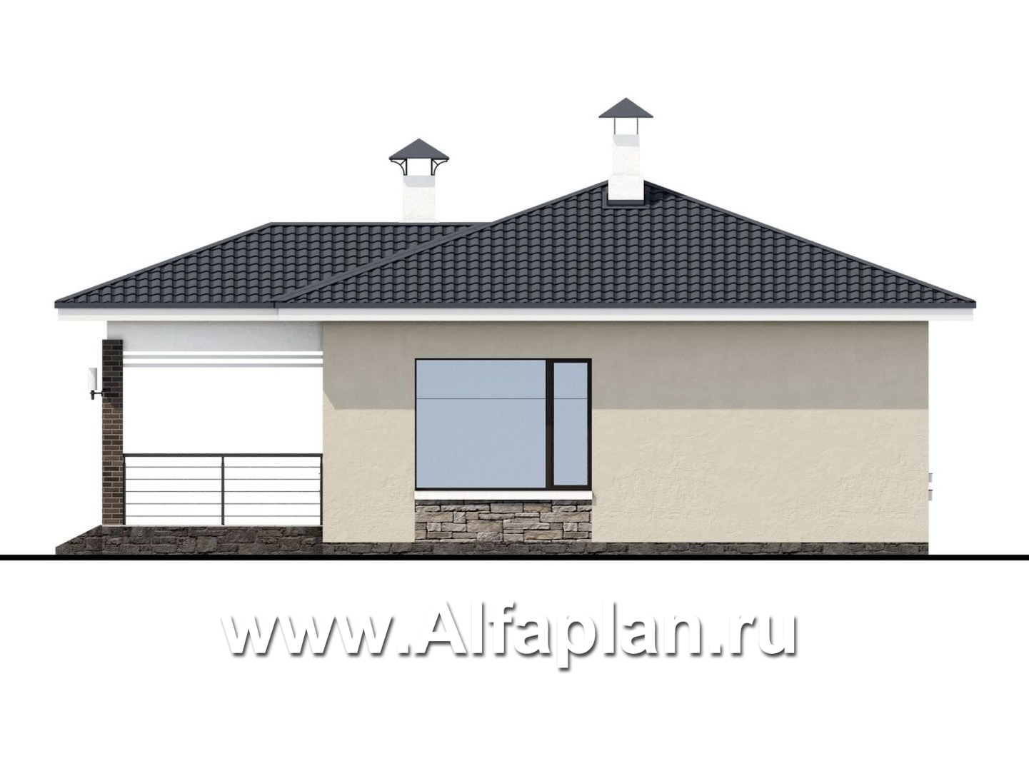 Проекты домов Альфаплан - «Аэда»- небольшой одноэтажный дом с двумя спальнями - изображение фасада №4
