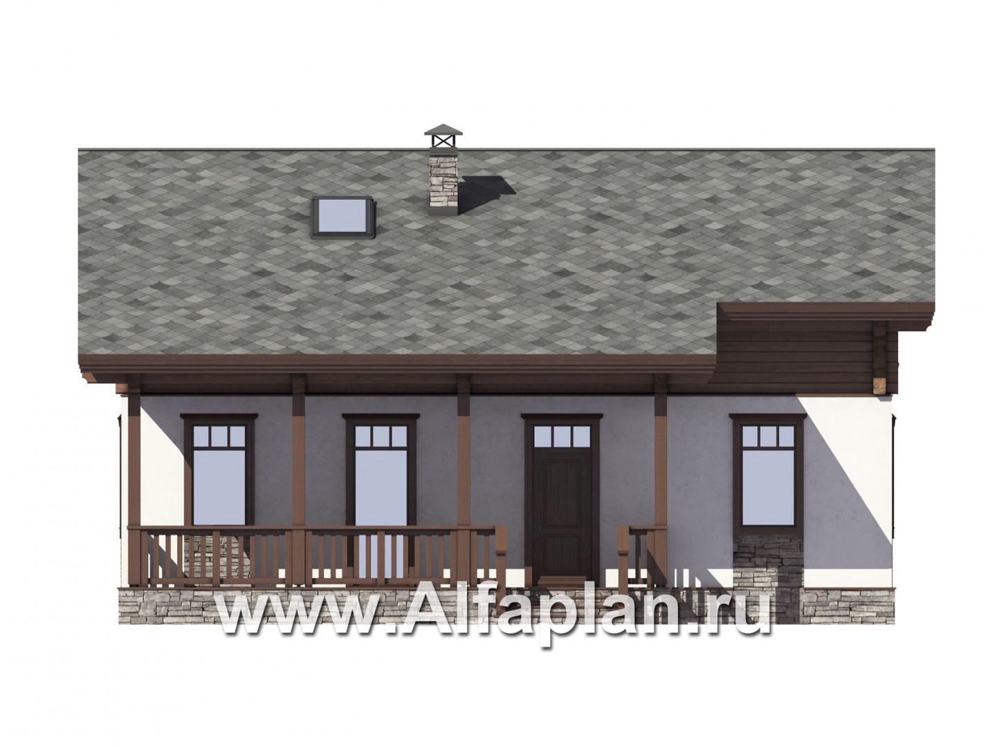 Проекты домов Альфаплан - Мансардный дом из комбинированных материалов - изображение фасада №3