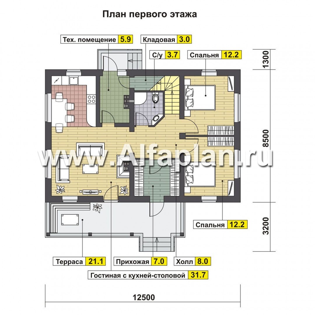 Проекты домов Альфаплан - Мансардный дом из комбинированных материалов - изображение плана проекта №1
