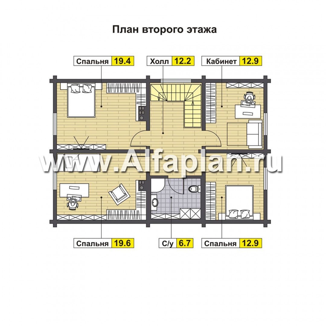 Проекты домов Альфаплан - Мансардный дом из комбинированных материалов - план проекта №2