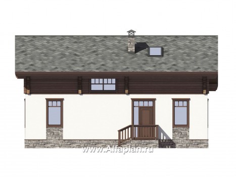 Проекты домов Альфаплан - Мансардный дом из комбинированных материалов - превью фасада №2