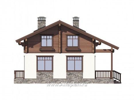 Проекты домов Альфаплан - Мансардный дом из комбинированных материалов - превью фасада №4
