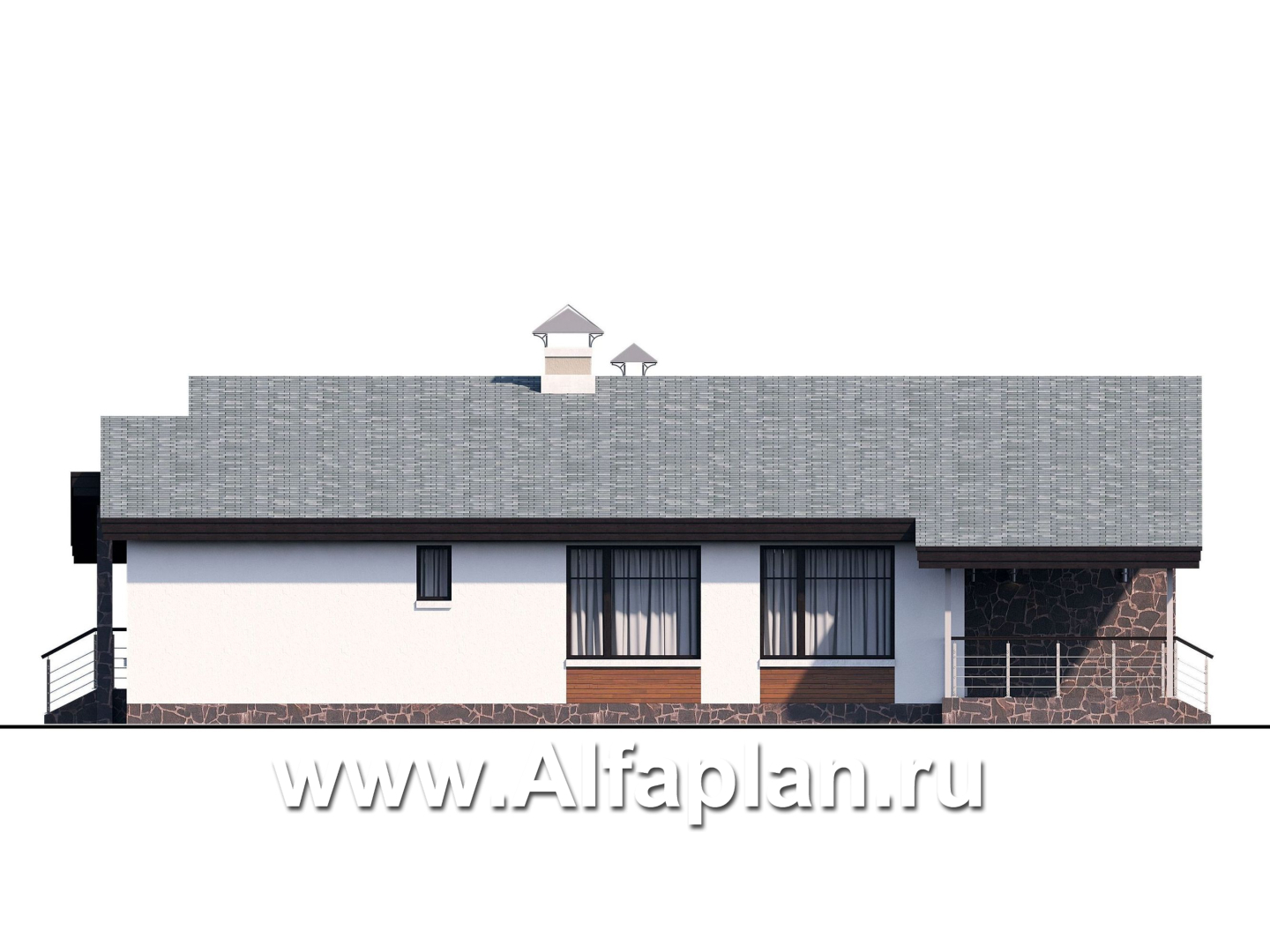 Проекты домов Альфаплан - «Санта-Моника» - одноэтажный коттедж с бильярдной и сауной - изображение фасада №2