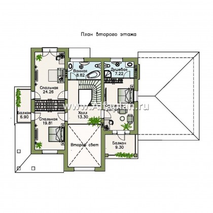 Проекты домов Альфаплан - «Голицын»- коттедж с двусветной гостиной и гаражом на два автомобиля - превью плана проекта №2