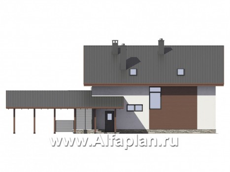 Проекты домов Альфаплан - Экономичный и компактный дом с навесом для авто - превью фасада №3