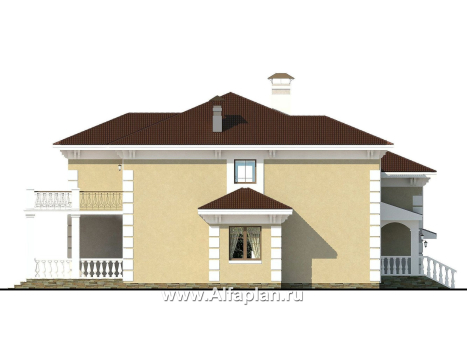 Проекты домов Альфаплан - «Привилегия» - элегантный коттедж из кирпиечй (или блоков) с большим гаражом и террасой - превью фасада №3