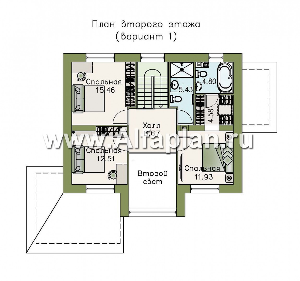 Проекты домов Альфаплан - «Регата» — комфортный загородный дом с двускатной крышей - изображение плана проекта №2