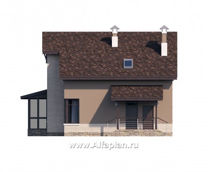Проекты домов Альфаплан - «Регата» — комфортный загородный дом с двускатной крышей - превью фасада №2