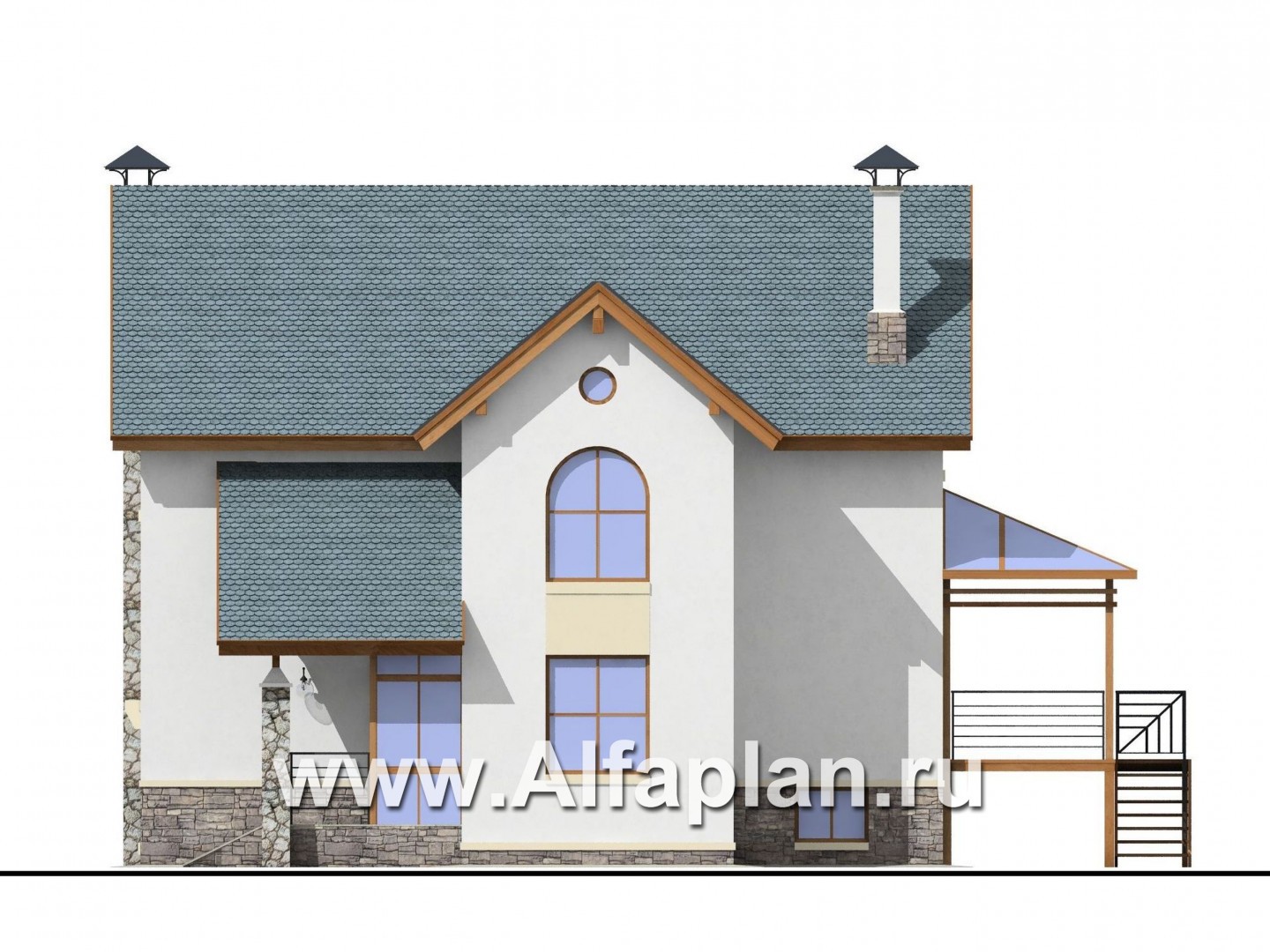Проекты домов Альфаплан - «Эксклюзив» - компактный трехэтажный коттедж - изображение фасада №2