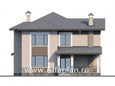 Проекты домов Альфаплан - «Северная корона» - двуxэтажный коттедж с элементами стиля модерн - превью фасада №4