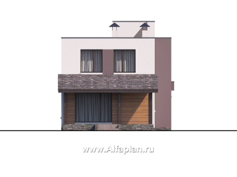 Проекты домов Альфаплан - «Арс» - дом с плоской кровлей для узкого участка - превью фасада №4